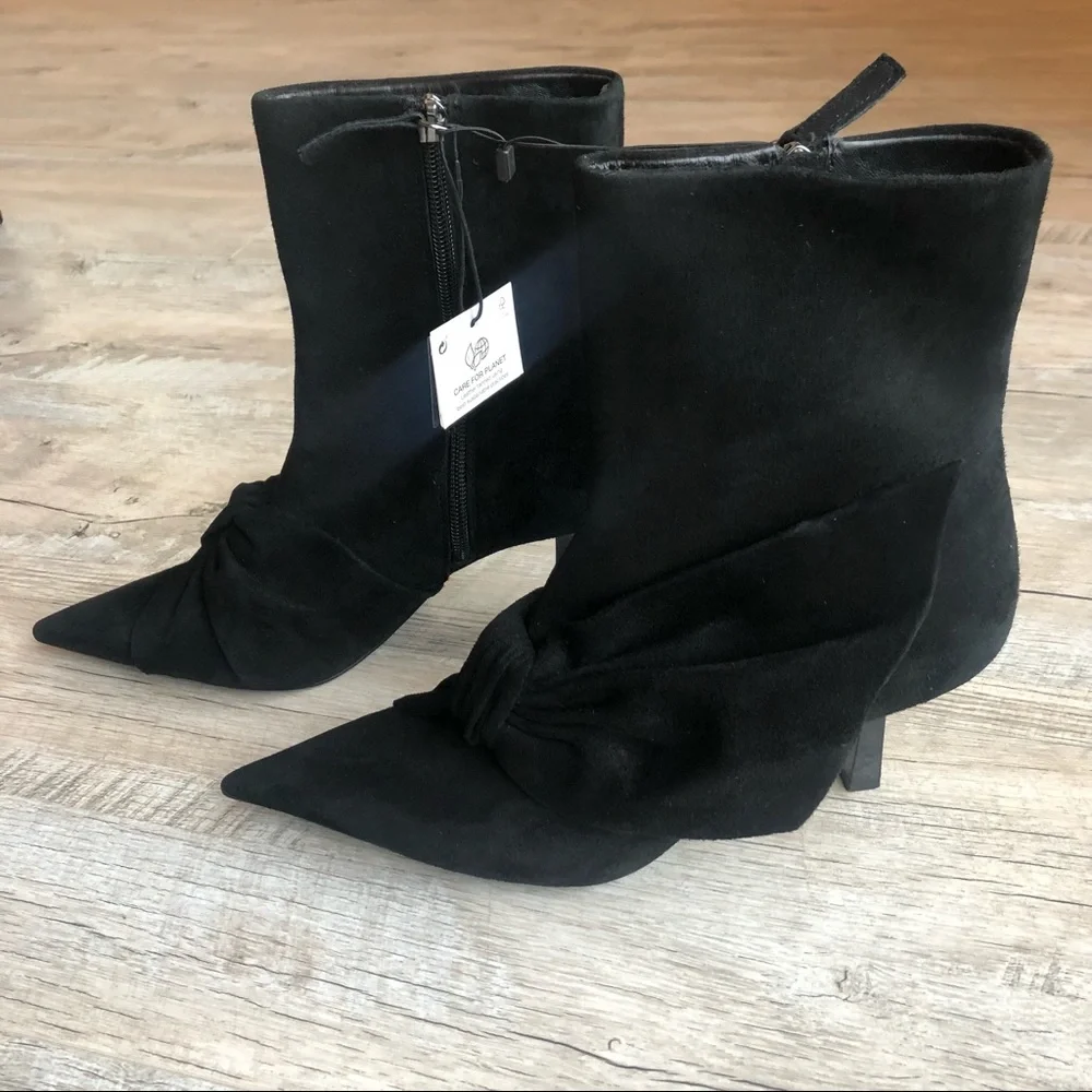 NWT ZARA Bow Pointed Toe Stiletto Booties - Picture 2 of 12
